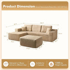 106" Cloud Sectional Couch with L-Shape Chaise & Ottoman, No Assembly Modular Sofa, Deep Seat Plush Corduroy Boneless Couched for Living Room (Beige Plush Corduroy, Left Facing Chaise with Ottoman)
