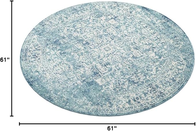 SAFAVIEH Evoke Collection Area Rug - 5'3" Round, Blue & Ivory, Distressed Design, Non-Shedding & Easy to Clean, Ideal for Living Room, Bedroom, Dining Space (EVK256C)