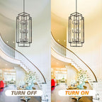 High Ceiling Entryway Chandelier: 12-Light Farmhouse Lantern Chandelier, Industrial Large Pendant Light Fixtures, Foyer Chandeliers for High Ceilings, for Entry, Staircase, Hallway (Black & Silver)