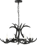 JONATHAN Y JYL6301D Eldora 26" Adjustable Resin Antler 4-Light LED Chandelier, Black for Living Room, Dining Room