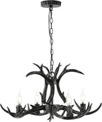 JONATHAN Y JYL6301D Eldora 26" Adjustable Resin Antler 4-Light LED Chandelier, Black for Living Room, Dining Room