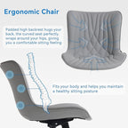 YOUNIKE Office Chair, Armless Desk Chair with Wheels, Adjustable Swivel Rolling Home Office Computer Task Chairs, Modern Faux Leather Upholstered Vanity Chair, Grey