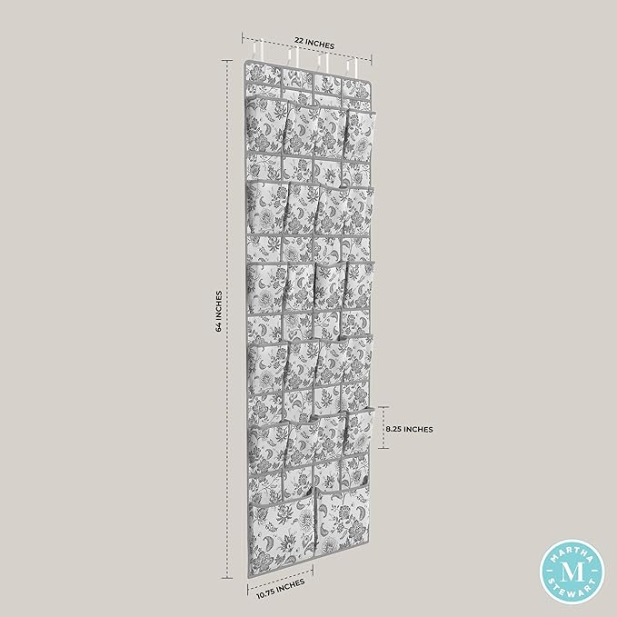 Martha Stewart Essential Closet Home Storage and Organization for Storing Shoes and Accessories, 22 Pocket Over The Door Hanging Organizer with Grey Craft Cube, Bedford Floral