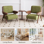 Mid Century Modern Accent Chair Set of 2, Fabric Upholstered Lounge Arm Chairs with Solid Wood Frame for Living Room, Bedroom, Office, Reading Corner (Green)