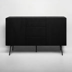 NTC Veil Sideboard with 2 Doors and 3 Drawers, Buffet Cabinet with Vertical Groove Design and Metal Legs, Storage Cabinet for Living Room, and Entryway, Effortless Assembly - Burnt Black