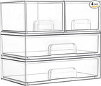 Vtopmart Stackable Storage Drawers Set of 4, Clear Plastic Organizer Bins for Bathroom Supplies,Ideal for Cabinet,Pantry,Laundry Room Organization