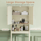 Tangkula Over The Toilet Storage Cabinet, Bathroom Space Saver with Fluted Doors Adjustable Shelf & Bottom Bar, Freestanding Above Toilet Storage Cabinet Organizer for Laundry, Restroom (Cream White)