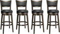 PrimeZone Swivel Bar Stools Set of 4, 30 Inch Bar Height Barstools, Black Faux Leather Bar Stool with High Backrest & Solid Wood Legs & Wrap-Around Footrest, Counter Stools for Kitchen Island, Pub
