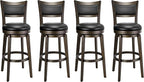 PrimeZone Swivel Bar Stools Set of 4, 30 Inch Bar Height Barstools, Black Faux Leather Bar Stool with High Backrest & Solid Wood Legs & Wrap-Around Footrest, Counter Stools for Kitchen Island, Pub