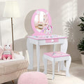 HONEY JOY Unicorn Kids Vanity, Toddler Makeup Table with Mirror and Stool, Wooden Pretend Play Vanity for Little Girls, Detachable Mirror and Storage Drawer, Kids Vanity Table and Chair Set (White)