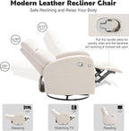 Swivel Rocker Recliner, Manual Glider Rocking Recliner Chair, Swivel Reclining Lounge Chair Nursery Glider Recliners for Small Spaces, Living Room, Beige