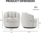Swivel Accent Chair Set of 2, Modern Upholstered Boucle Barrel Arm Chairs with Pillow for Living Room, 360 Degree Round Swivel Sherpa Armchair with Round Base for Bedroom Club (2, Cream)
