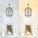 High Ceiling Foyer Chandelier: 8-Light Farmhouse Lantern Chandeliers for Entryway Industrial Large Pendant Light Fixtures for Entry Staircase Hallway Dining Room Kitchen Island, Black & Silver