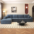 136.6'' L-Shaped Modern Modular Sectional Cloud Couch, 4-Seat Chenille Deep-Seat Sofa with Pillow for Living Room, Bedroom, Apartment, Ocean Blue