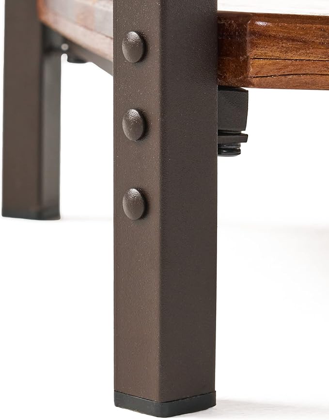 Christopher Knight Home Ronan Wood Rustic Metal End Table, Mahogany, 24.80 inches high x 24.40 inches wide x 17.70 inches deep, Sandblasted Teak