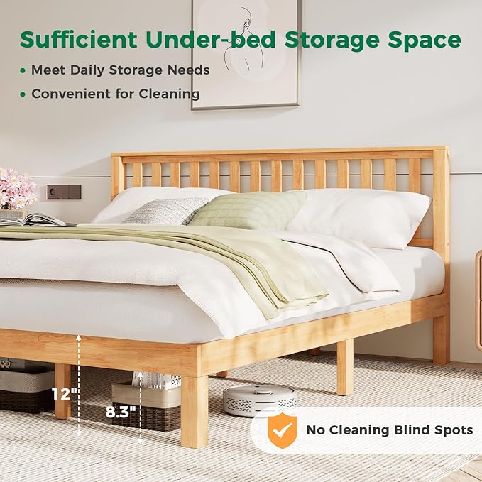 DELAVIN King Size Bed Frame with Farmhouse Headboard, Solid Wood Platform Bed with Storage, Malaysian Oak King Bedframe, Wood Slats Support, No Box Spring Needed, Rustic Pine