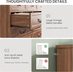 DICTAC Farmhouse 9 Drawers Dresser for Bedroom, Wide Dressers Chest of Drawers, Large Storage Closet Organizer with Natural Texture and Vintage Metal Handle, Wooden Dresser TV Stand for Living Room