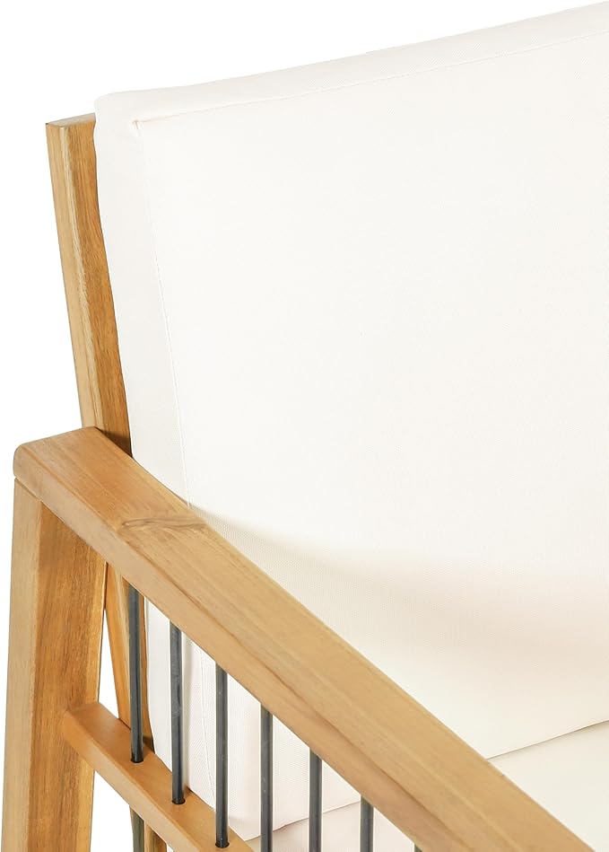 Christopher Knight Home Elias Outdoor Acacia Wood and Iron Club Chair with Cushions, Teak, Black, Beige