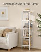 SONGMICS Bamboo Storage Shelf, 5-Tier Shelving Unit, Multifunctional, in The Entryway, Bathroom, Living Room, Balcony, Kitchen, 13 x 13 x 57.5 Inches, Cloud White and Light Bamboo UBCB055N01