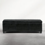 SIMPLIHOME Avalon Storage Ottoman Bench - 48 inch Wide Upholstered Solid Wood Rectangular Ottoman in Carbon Black, Contemporary Storage Bench for Bedroom or Living Room with Lift-Top Lid