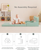 YACODAVO 2-in-1 Kids Couch Fold Out, Convertible Toddler Couch to Lounger, Toddler Chair Comfy, Kids Sofa for Girls and Boys, Gift for Birthday, Children's Day, Dinosaur Green