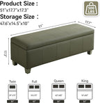 51" Faux Leather Storage Ottoman, Stitch Tufted Rectangle Upholstered End of Bed Storage Bench, Entryway Large Couch Ottoman with Wooden Legs,Green