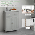 LOKO Bathroom Floor Cabinet, Kitchen Storage Cabinet with 1 Drawer, 2 Doors & 3-Position Adjustable Shelf, 2-Door Floor Storage Cabinet for Bathroom, Living Room, Entryway (Grey)