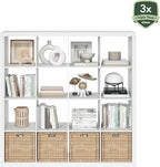 Furinno Cubicle Book Shelf, 16-Cube Bookshelf, Triple Thick Frame Cube Storage Organizer, Bookcase, 15.4 x 57.4 x 56.9, for Home Office, Living Room, Plain White