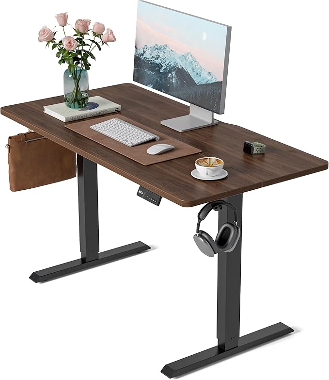 CubiCubi 48 x 24 Inches Electric Standing Desk, Height Adjustable Sit to Stand Desk, Home Office Table with Splice Board(Black Walnut)