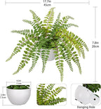 Hollyone Artificial Fern Potted Plant for Outdoors Indoors - Lifelike Faux Boston Fern in White Pot for Garden, Patio, Home, Farmhouse, Windowsill, Office, Living Room, Desk Decoration