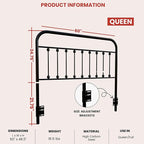 Vintage Metal Headboards, Adjustable Height Iron Frame, Farmhouse Rustic Style, Elegant and Durable Design, Easy Assembly, Universal Fit for Kids & Adults, Queen Size, Black Finish