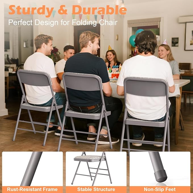 Commercial Grade Folding Chair with Padded Fabric Cushion（16"X16" |Double-hinged Legs Luxury Style|4.5kg Capacity Max Weight 150Kg for Home and Office,Indoor and Outdoor Events (2, Fabric-Beige)