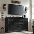 Farmhouse 9 Drawers Dresser for Bedroom, 60" Wide Wood Rustic Chest of Drawers, Large Storage Dressers Organizer for Bedroom, Living Room, Hallway, Dining Room, Dark Grey