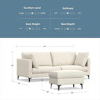 SIMPLIHOME Ava Sofa and Ottoman in 100% Recycled Polyester Performance Fabric, Cream, 90-inch-wide 3-Seater Couch and Matching 36-inch-wide Table Ottoman for Living Room, 2-Piece Set