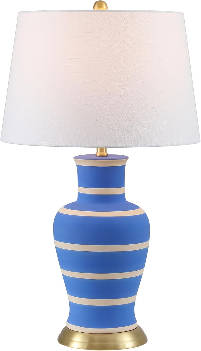JONATHAN Y JYL4026L Julian 29" Traditional Classic Ceramic Urn LED Table Lamp for Bedroom, Living Room, Office, College, Book Case, Nightstands and Coffee Table, Blue/Beige