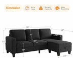 Sectional Sofa and Couches for Living Room, 78'' Black 3 Seat L-Shaped Couch with Movable Ottoman, Comfy Velvet Convertible Sectionals Sofas with Chaise for Apartment, Office, Small Space