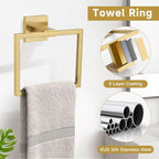 10-Piece Bathroom Hardware Accessories Set-Brushed Gold Towel Bar, Holder & Racks-SUS304 Stainless Steel-Wall Mounted,23.6-Inch