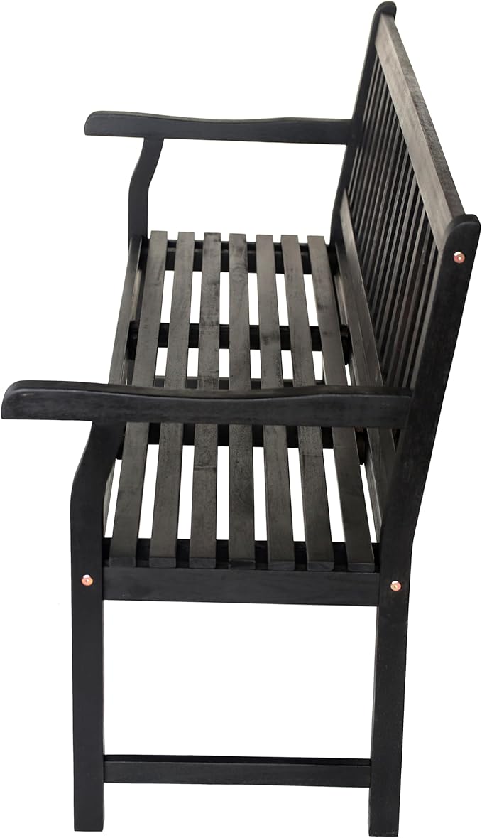 JONATHAN Y BNH101C Laurel 59.1" 3-Seat Slat-Back 600-Lbs Support Acacia Wood Outdoor Garden Patio Bench for Garden, Lawn, Backyard, Pool, Deck, Beach, Firepit, Black