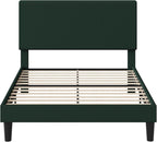 Allewie Queen Size Upholstered Bed Frame with Vertical Channel Tufted Headboard, Soft Corduroy Fabric Platform Bed, Strong Wooden Slats Support, Easy Assembly, No Box Spring Needed, Dark Green