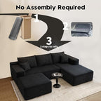 107.5" Cloud Modular Sectional Sofa with 1 Ottoman,Modern Minimalist Upholstered Couches, Comfort U Shaped Sofa for Living Room,Deep Seat Corner Couch，No Assembly Required (Black,Right Facing Chaise)