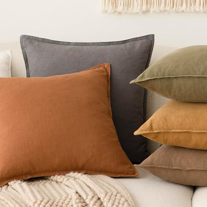 Foindtower Pack of 2, Decorative Linen Soild Throw Pillow Covers Soft Accent Square Cushion Case Boho Farmhouse Pillowcase for Chair Couch Sofa Bedroom Living Room Home Decor 24 x 24 Inch Grey