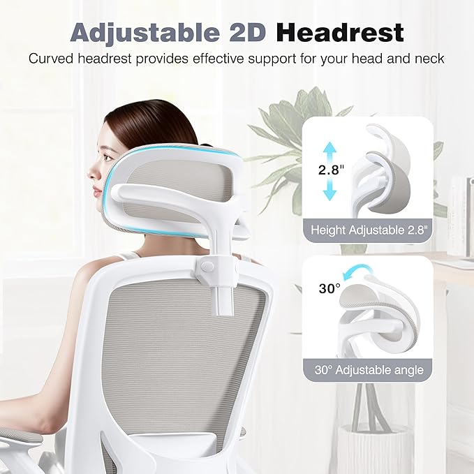 High Back Ergonomic Office Chair, Home Office Mesh Desk Chairs with Lumbar Support, Flip-up Armrests, Swivel Computer Chair for Gaming, Light Gray