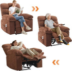 Recliner Rocking Chair with Massage and Heat, Wide Overstuffed Ergonomic Fabric Recliner with Breathable Upholstery, 2 Side Pockets & Remote Control for Living Room or Bedroom