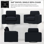360 Rotation Swivel Accent Chair, FSC Certified 36'' Width Extra Wide Mid-Century Modern Armchair 1 pcs for Living Room, Bedroom, Office, Black