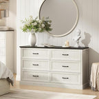 CARPETNAL Farmhouse Dresser and Nightstand Sets for Bedroom, 4 Pcs Bedroom Set, 5 Drawer & 6 Drawer Dresser and Nightstand Set of 2, Wood Chest of Drawers for Living Room, Entryway, White