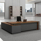 OfficeSimpli Modern L Shaped Executive Desk, 84x72x30 Inch - Made in USA – Ships Mostly Assembled – Home Office Workstation & Business Furniture, CEO Desk Table with Cabinets & Lockable Drawers