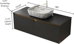 48 Inch Bathroom Vanity with Sink, Floating Fluted Vanity with Vessel Sink, Modern Wall Mounted Bathroom Vanity Cabinet with 2 Doors, Oval Marble Vessel Sink & Sintered Stone Top, Black