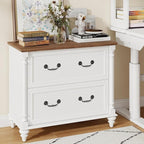 Lateral File Cabinet 2 Drawers Farmhouse File Cabinet Set of 2 for Letter/A4/Legal Size Hanging Files, Large Rustic White Storage Cabinets Printer Stand with 4 Solid Wood Feet &Column Decor for Office