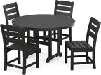 POLYWOOD Lakeside 5-Piece Round Dining Set, 48" Table, 4 Chairs, Outdoor Patio Furniture, Fade-Proof Black Recycled Plastic, Deck Garden Backyard