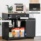 HOMCOM Sideboard with Solid Wood Countertop, Modern Kitchen Storage Cabinet, Coffee Bar Cabinet with 2 Drawers, Doors and Adjustable Shelf, Black